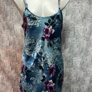 Madison Floral Satin Chemise - Blue and Purple